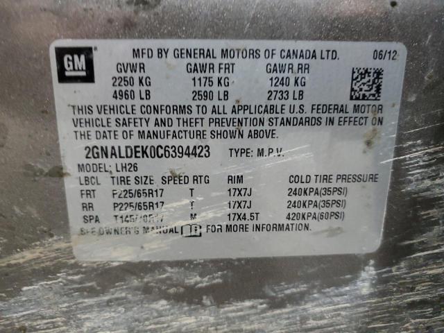 2012 CHEVROLET EQUINOX LT - 2GNALDEK0C6394423