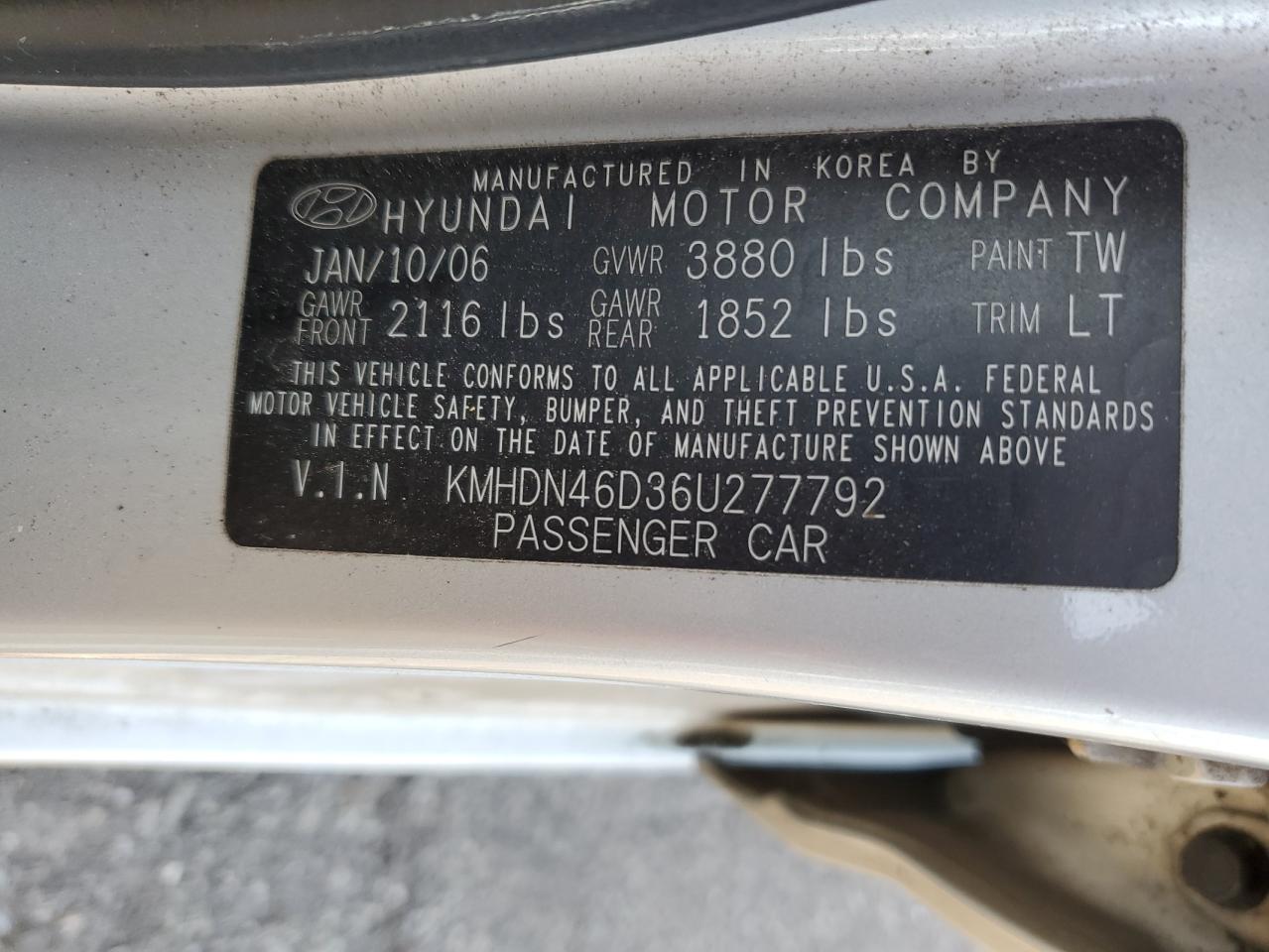 Lot #3294094948 2006 HYUNDAI ELANTRA GL