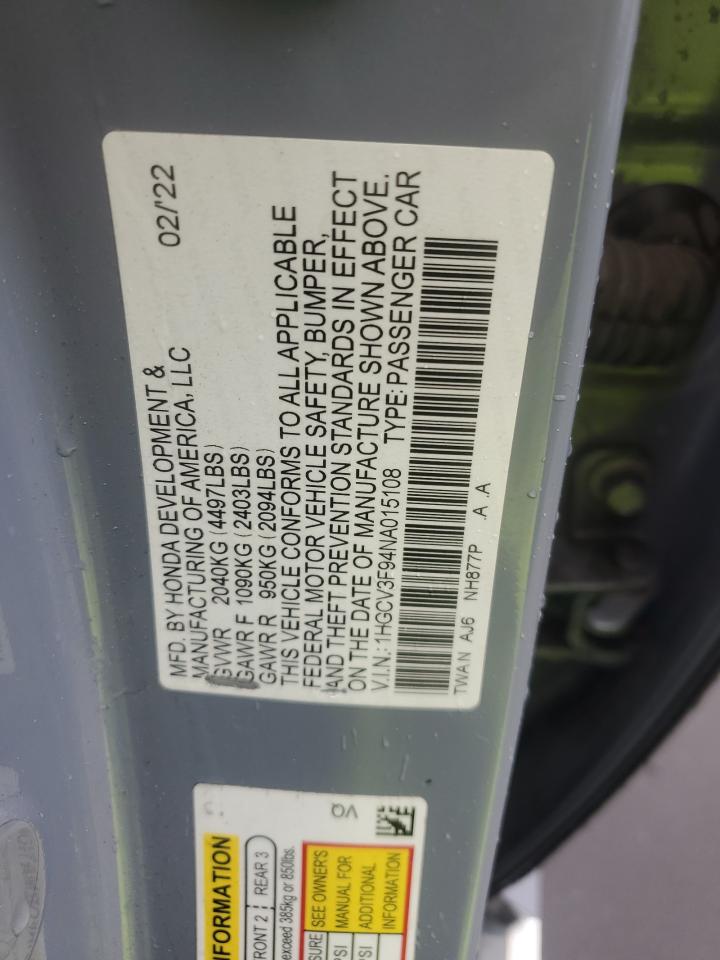 Lot #3316093223 2022 HONDA ACCORD TOU