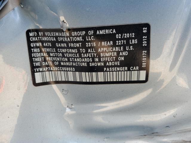 2012 VOLKSWAGEN PASSAT S #3296426645