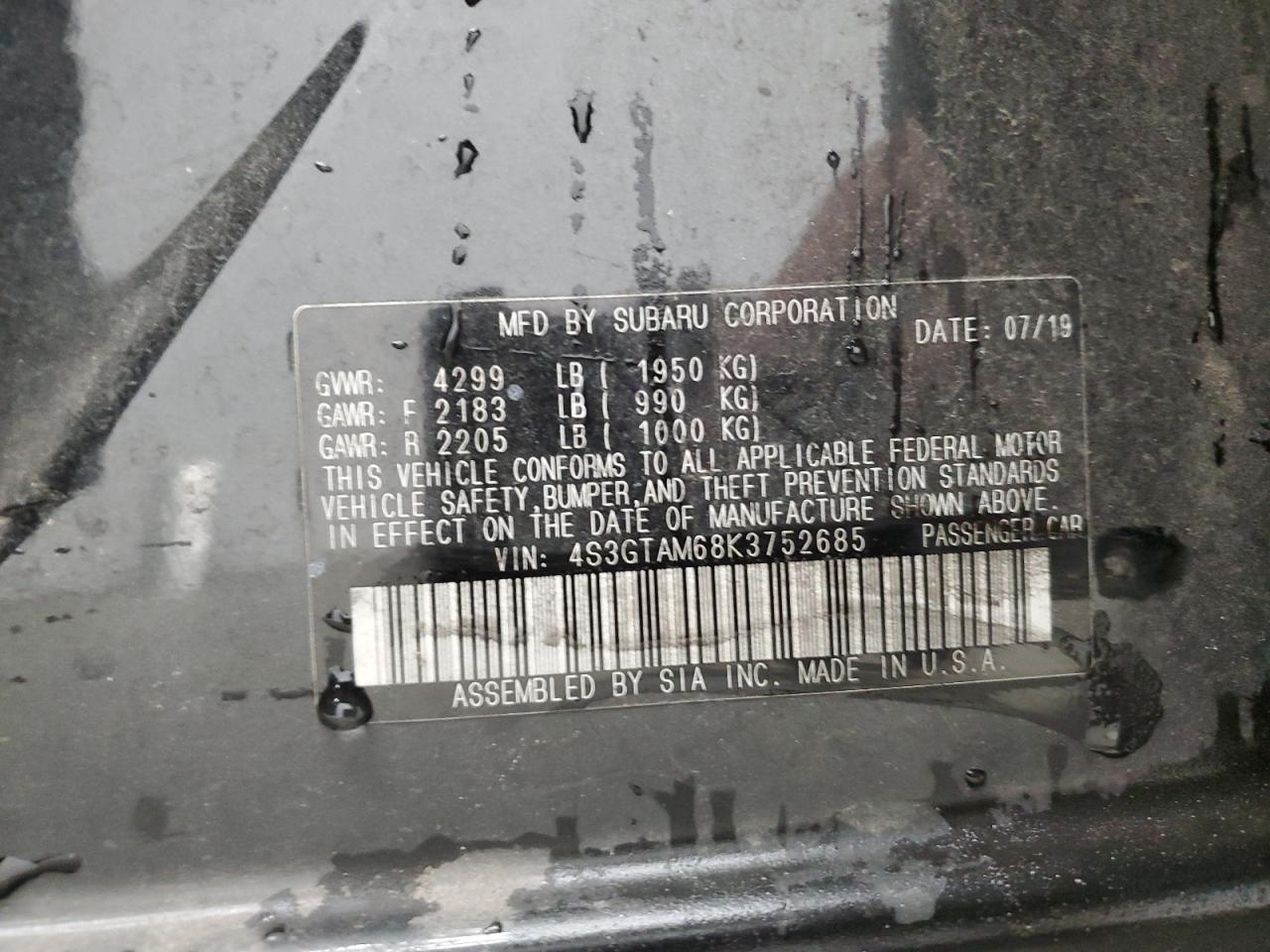 Lot #3303623937 2019 SUBARU IMPREZA SP