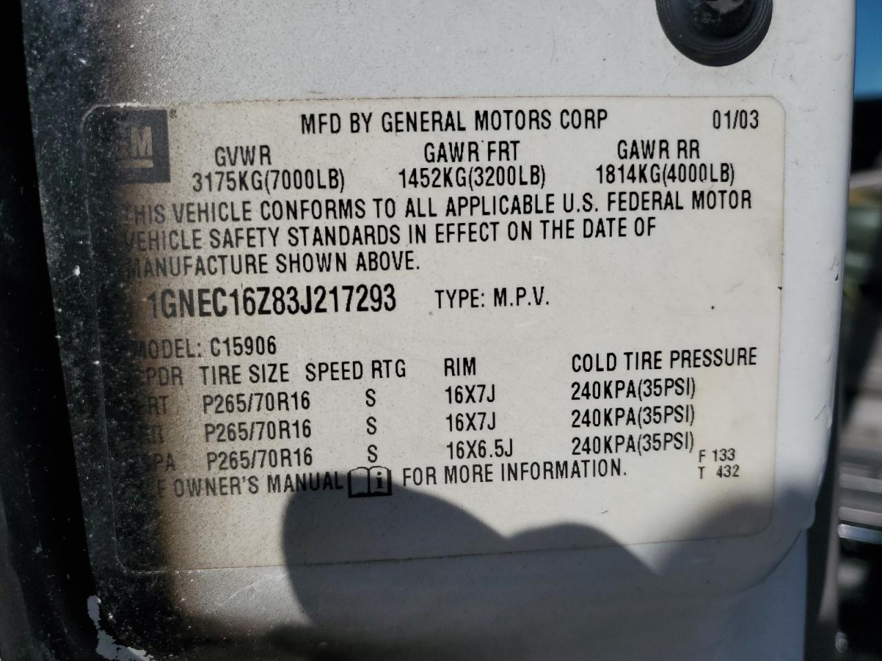 Lot #3285788670 2003 CHEVROLET SUBURBAN C