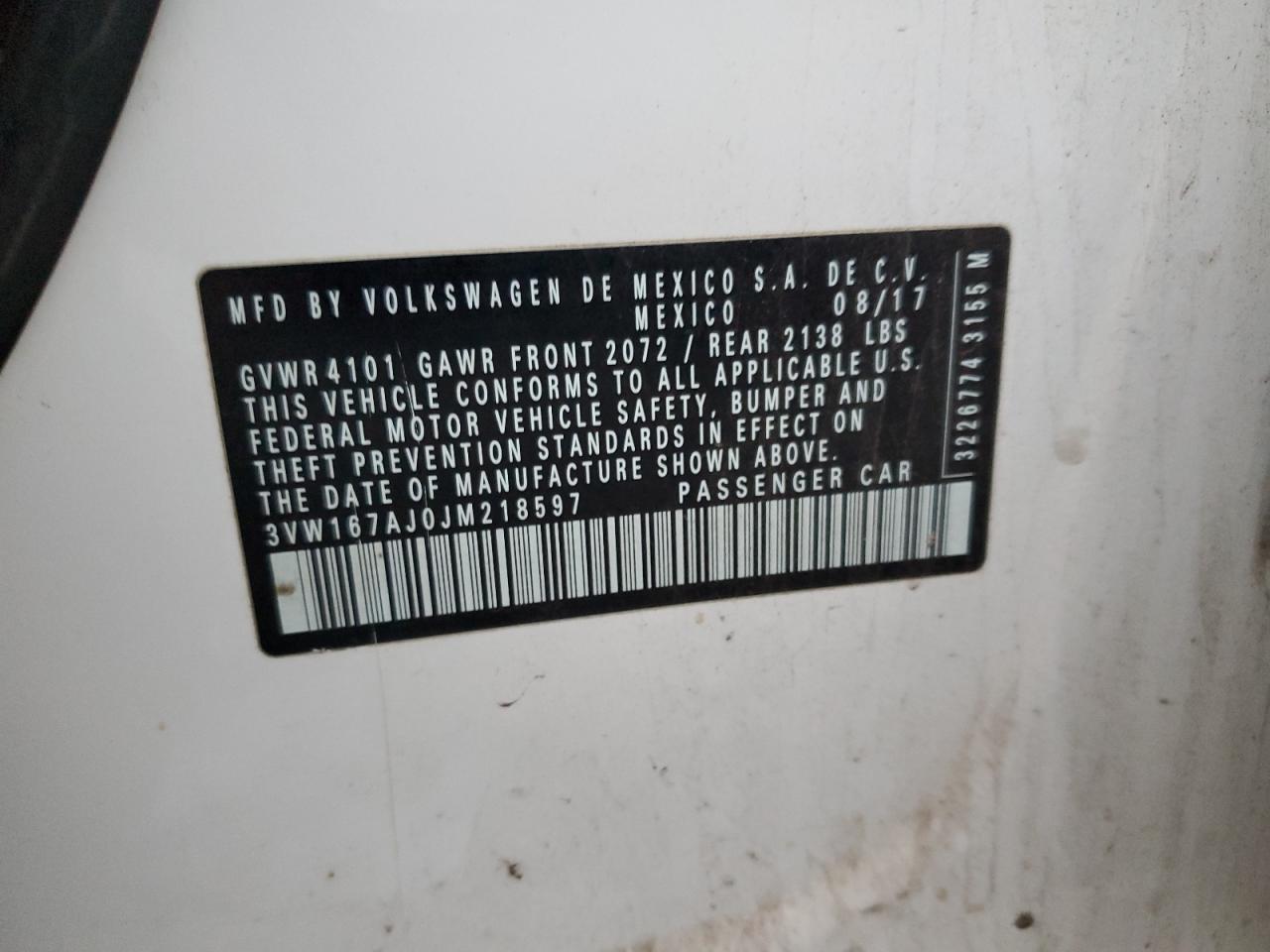 Lot #3308459293 2018 VOLKSWAGEN JETTA S