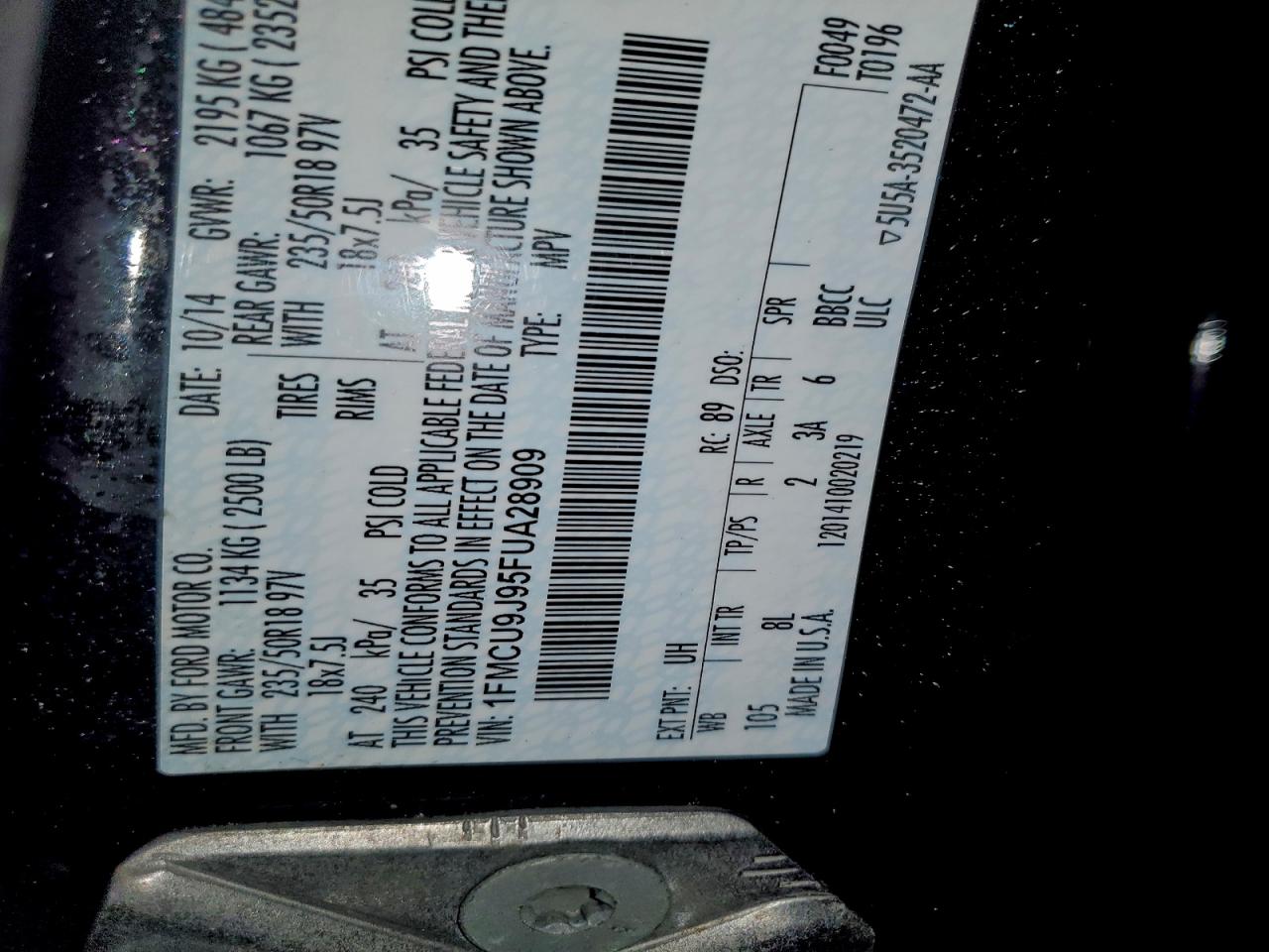 Lot #3301986514 2015 FORD ESCAPE TIT