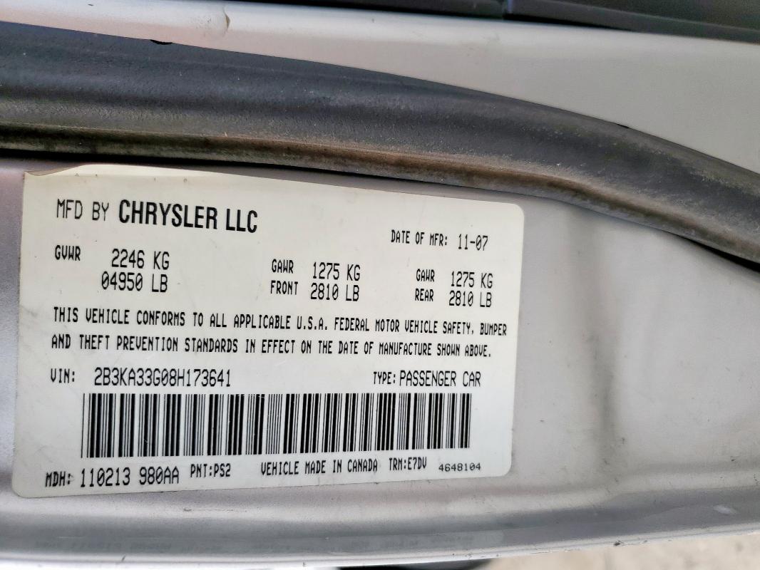 2008 DODGE CHARGER SX #3296506712