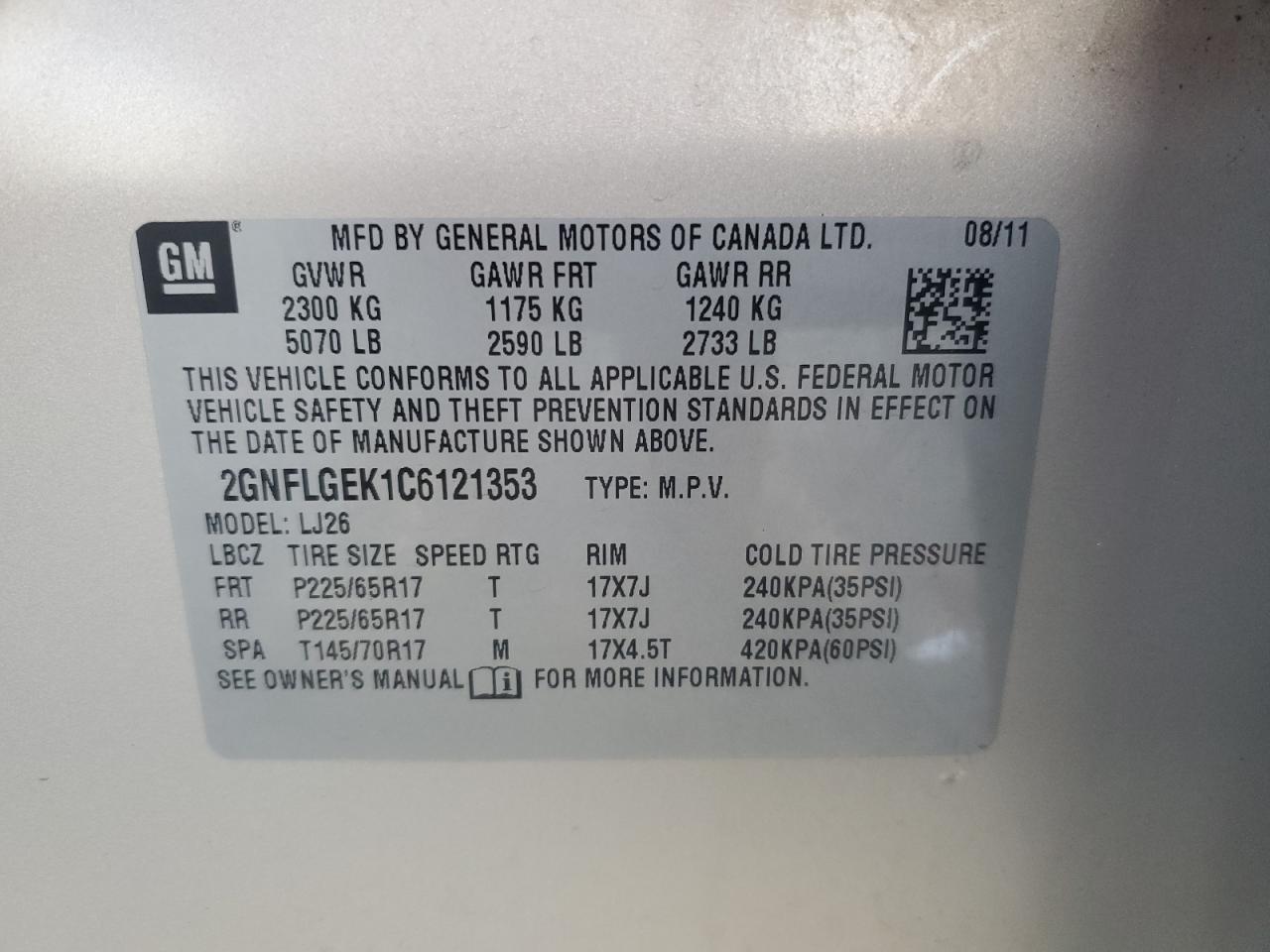 Lot #3315903137 2012 CHEVROLET EQUINOX LT