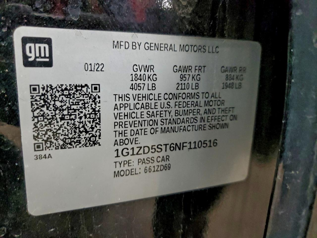 Lot #3304606448 2022 CHEVROLET MALIBU LT