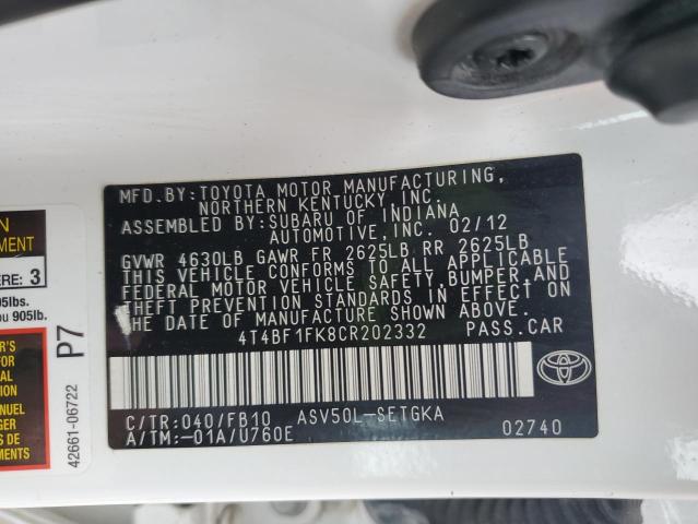 2012 TOYOTA CAMRY BASE #3297011377