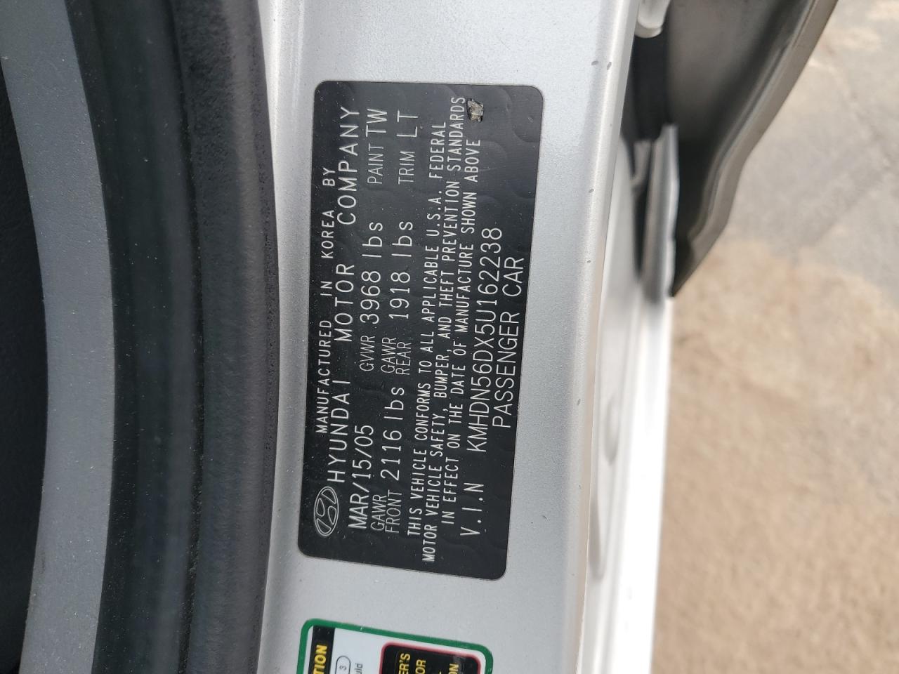 Lot #3297090490 2005 HYUNDAI ELANTRA GL