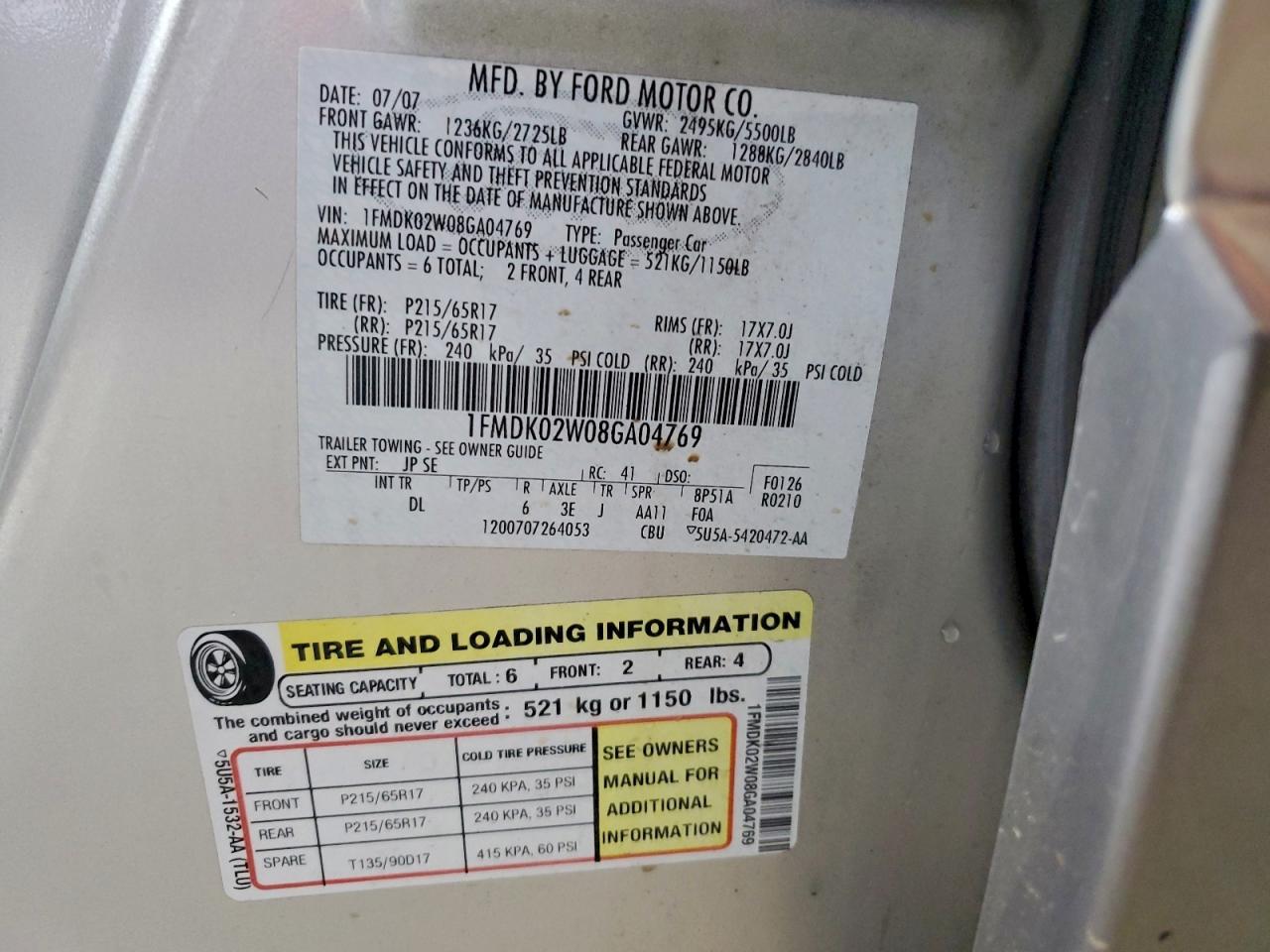 Lot #3301855017 2008 FORD TAURUS X S