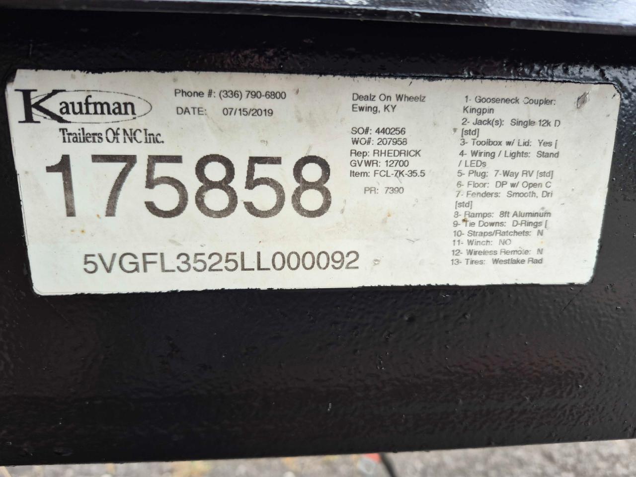 Lot #3282529953 2020 KAUFMAN GOOSENECK