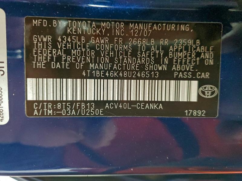 2008 TOYOTA CAMRY CE #3303843524