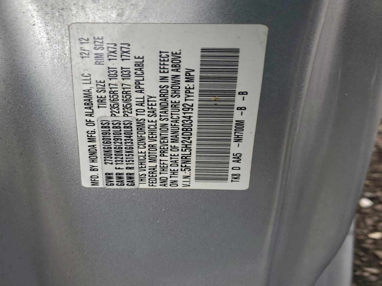 Lot #3297173968 2013 HONDA ODYSSEY LX