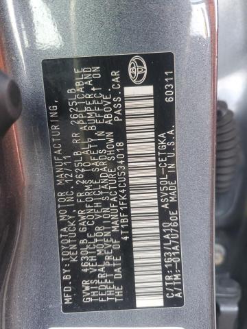 2012 TOYOTA CAMRY BASE #3294271885