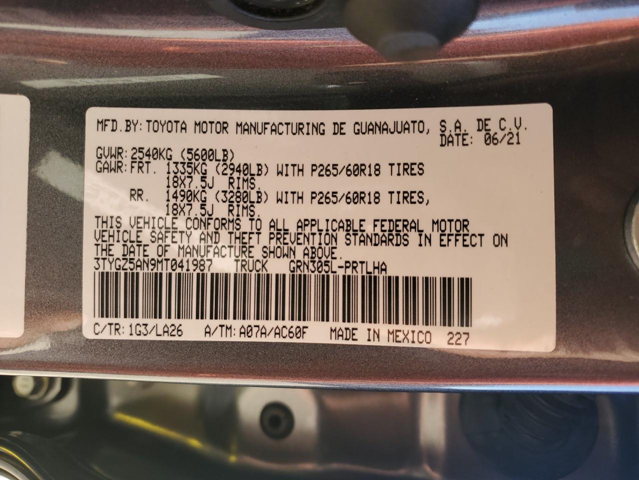 Lot #3301834371 2021 TOYOTA TACOMA DOU