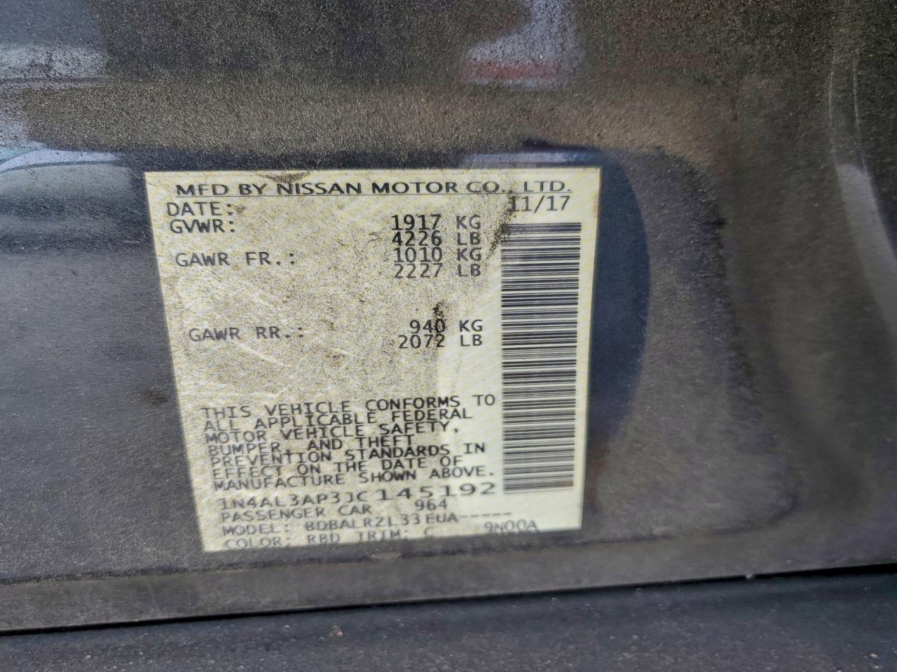 Lot #3315951114 2018 NISSAN ALTIMA 2.5