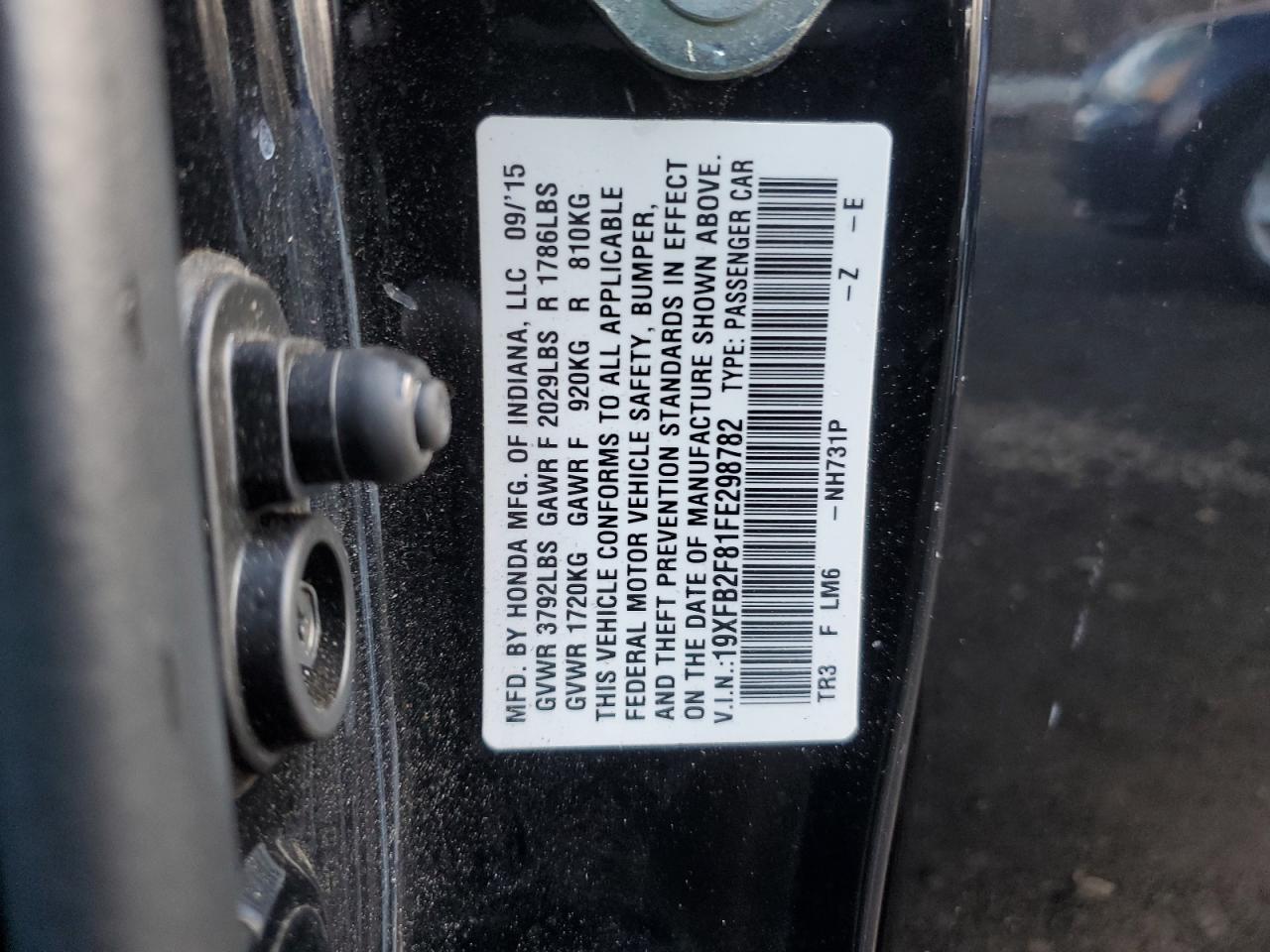 Lot #3305307305 2015 HONDA CIVIC EX