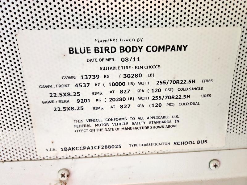 2012 BLUE BIRD SCHOOL BUS #3305292311