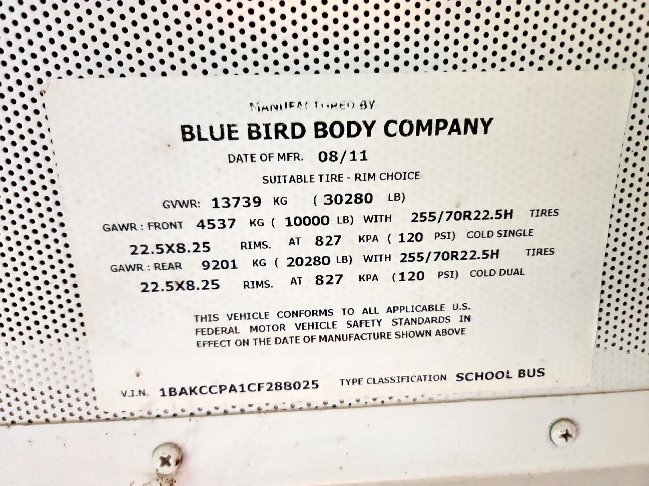 Lot #3305292311 2012 BLUE BIRD SCHOOL BUS