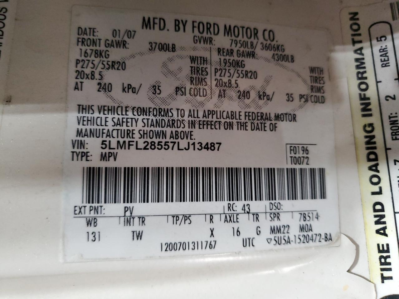 Lot #3291181981 2007 LINCOLN NAVIGATOR