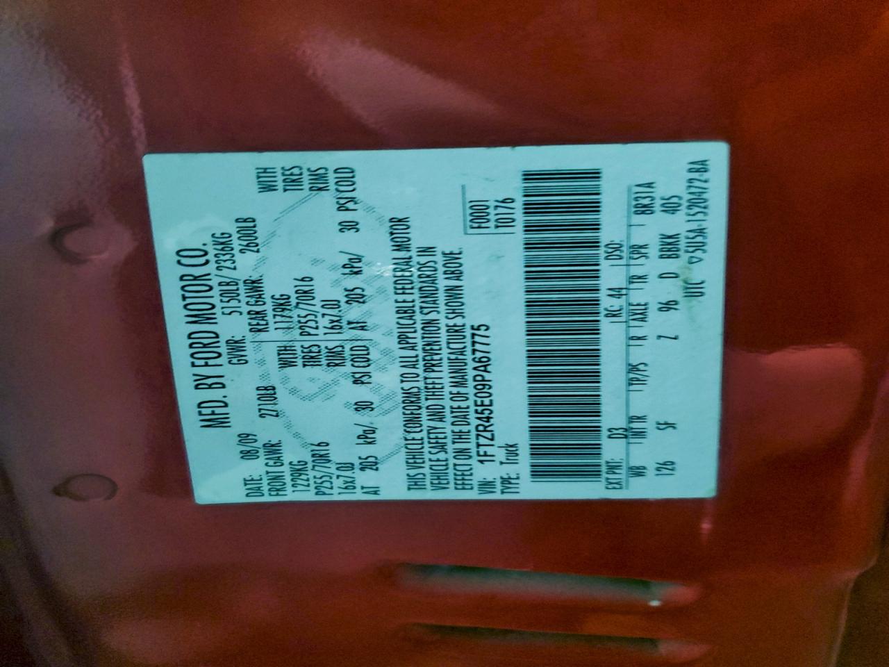 Lot #3296330519 2009 FORD RANGER SUP