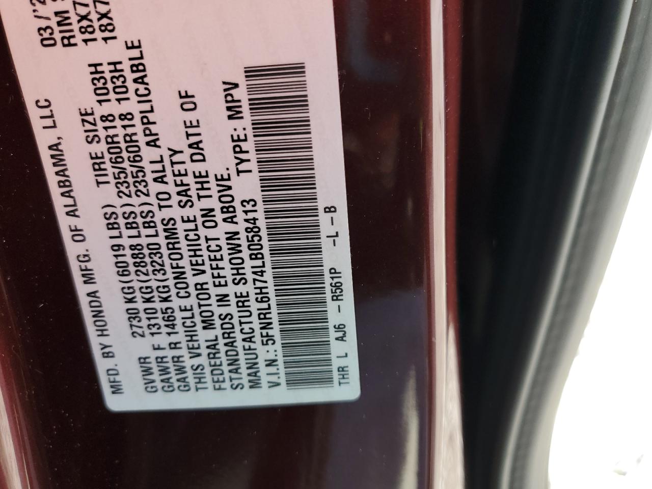 Lot #3286737319 2020 HONDA ODYSSEY EX