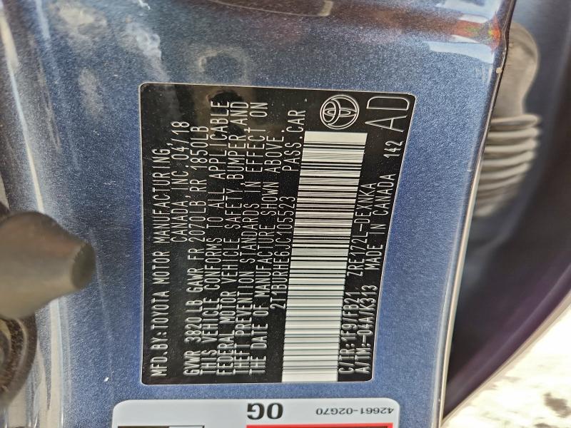 2018 TOYOTA COROLLA L #3297082596