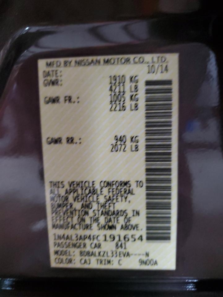 Lot #3291429173 2015 NISSAN ALTIMA 2.5