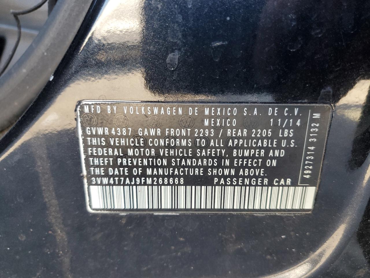 Lot #3311557245 2015 VOLKSWAGEN JETTA GLI