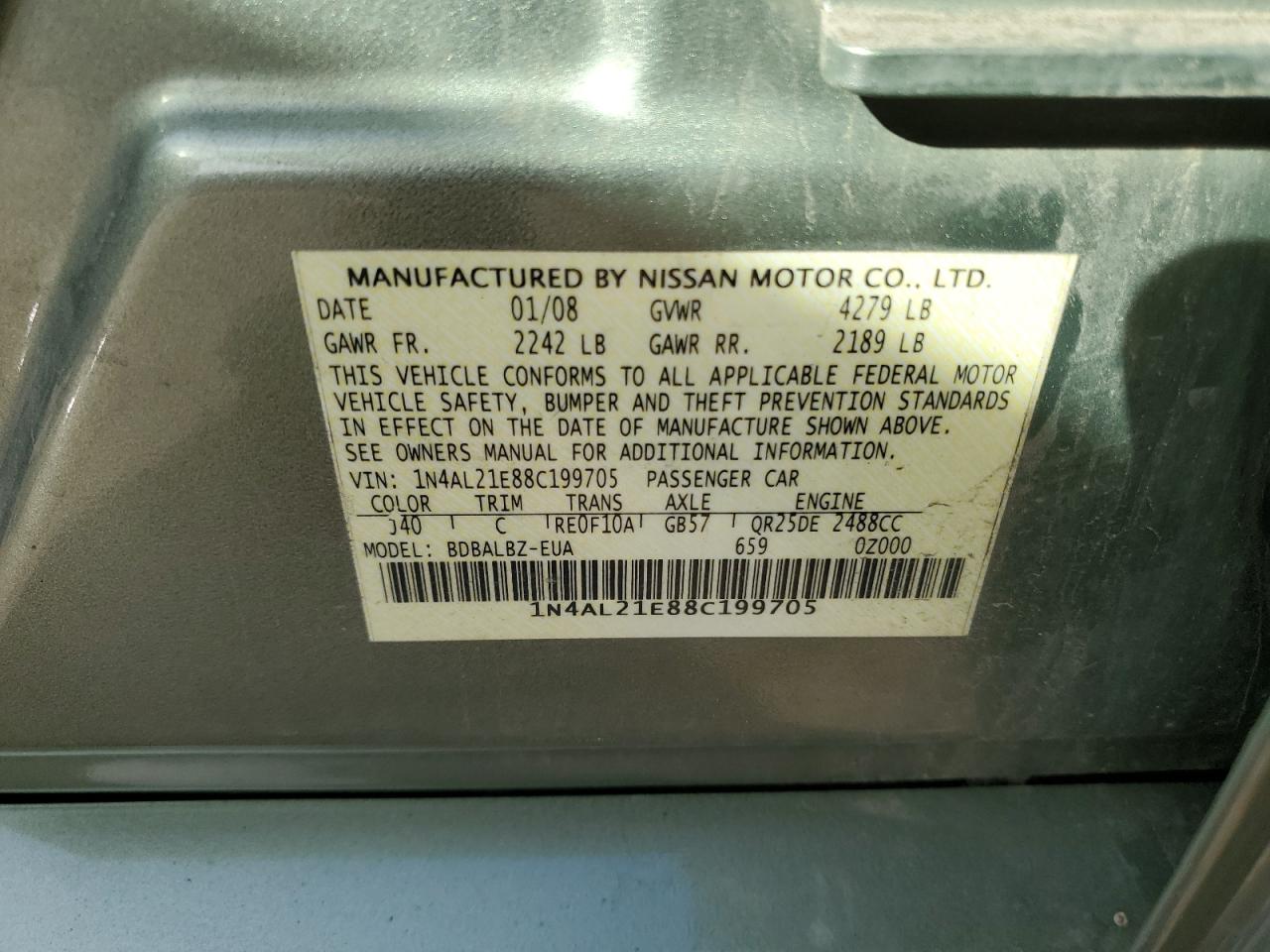 Lot #3282369302 2008 NISSAN ALTIMA 2.5