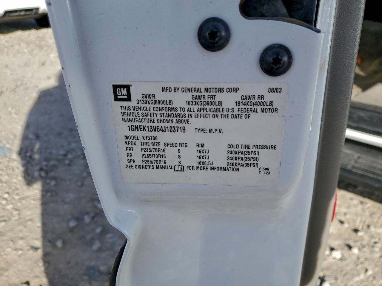 Lot #3305742762 2004 CHEVROLET TAHOE K150