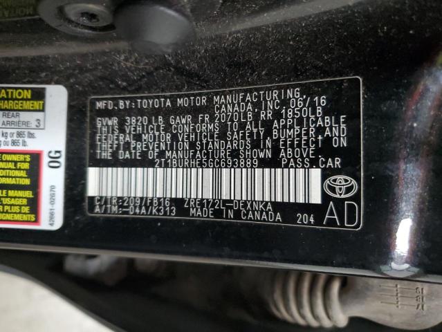 2016 TOYOTA COROLLA L #3311662235