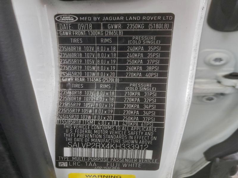 2019 LAND ROVER RANGE ROVE #3301847432