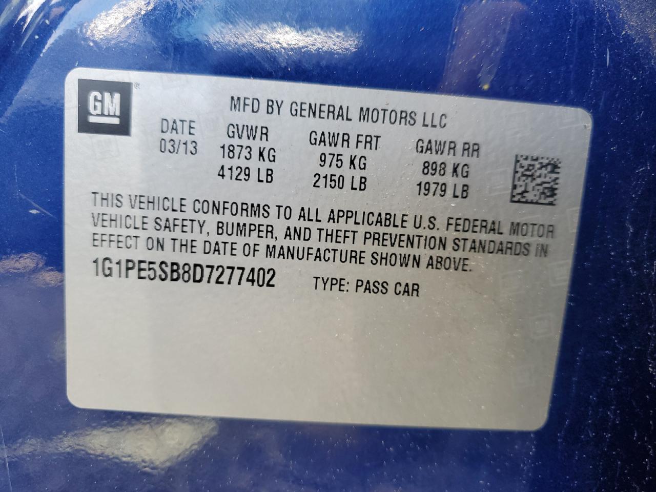 Lot #3304812669 2013 CHEVROLET CRUZE LT