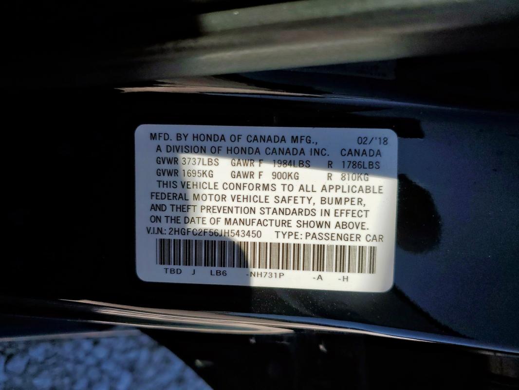 2018 HONDA CIVIC LX 2HGFC2F56JH543450