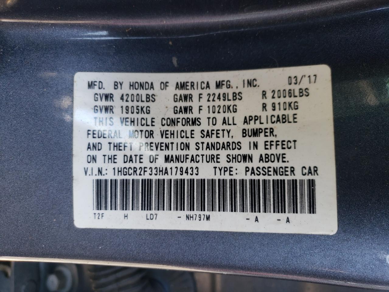 Lot #3287655023 2017 HONDA ACCORD LX