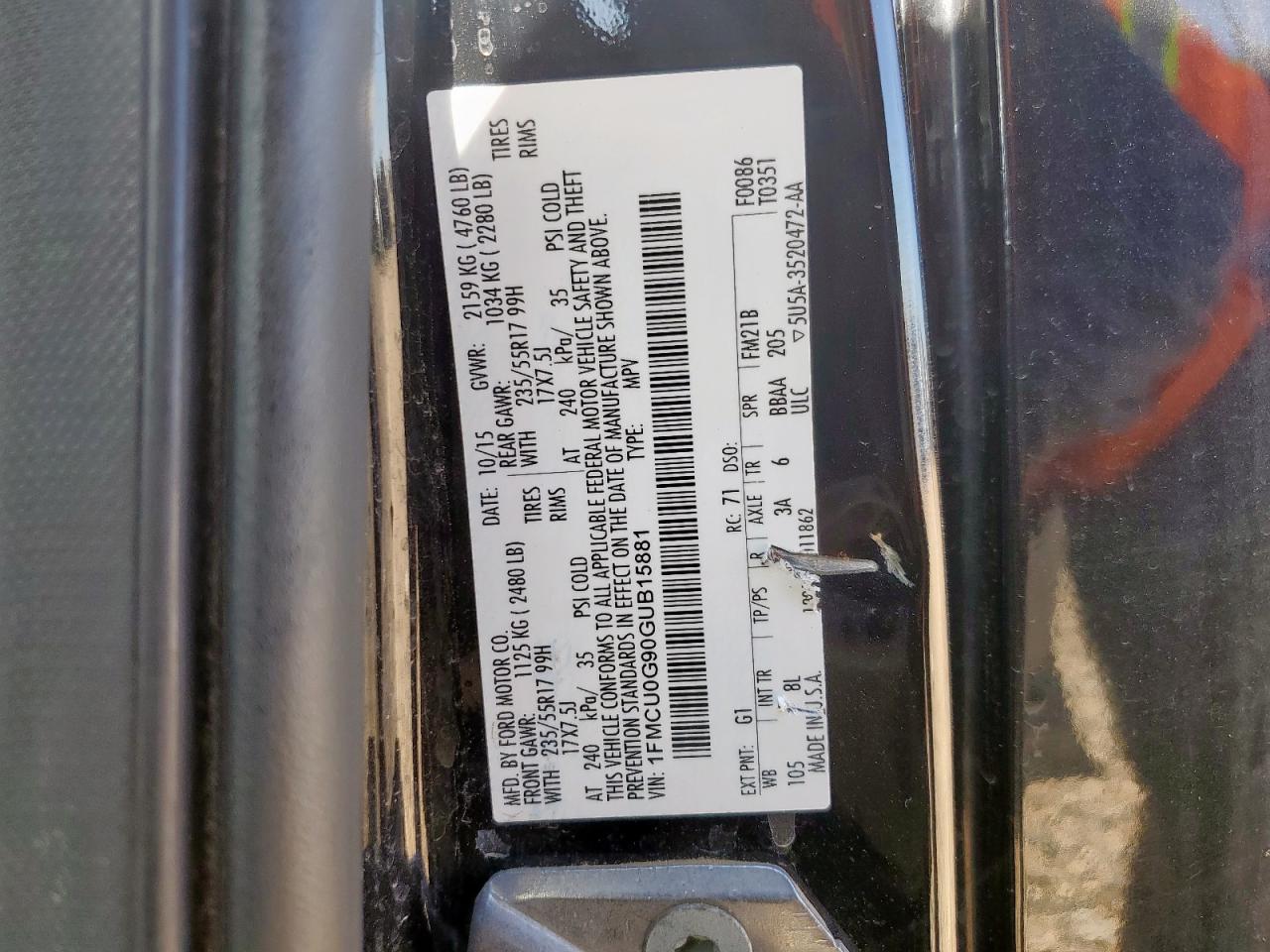 Lot #3317921911 2016 FORD ESCAPE SE