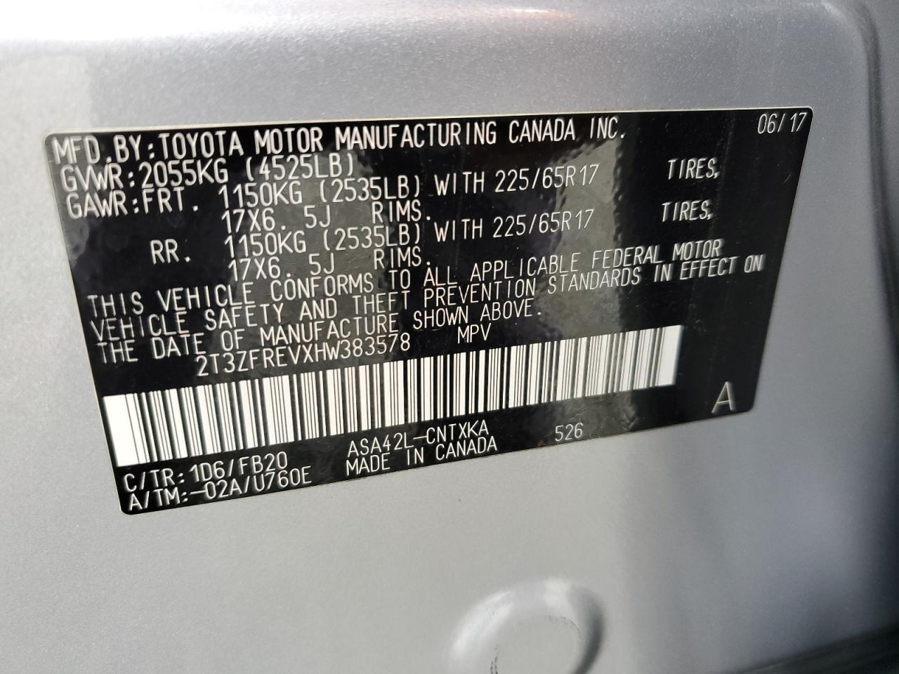 Lot #3303033608 2017 TOYOTA RAV4 LE