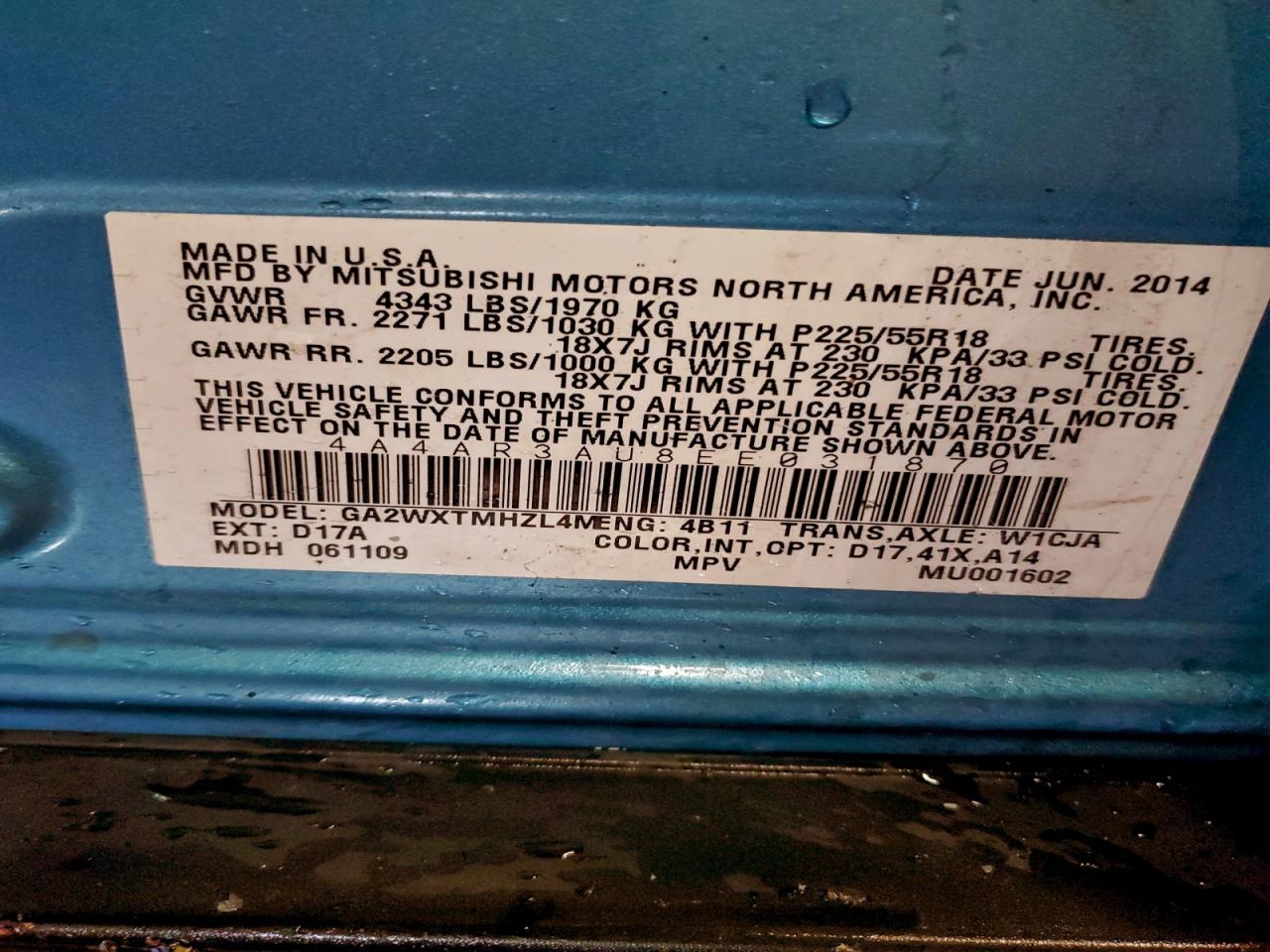 Lot #3311697249 2014 MITSUBISHI OUTLANDER