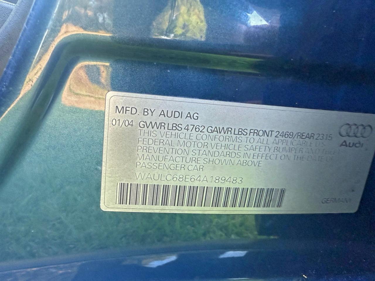 Lot #3304505458 2004 AUDI A4 1.8T QU