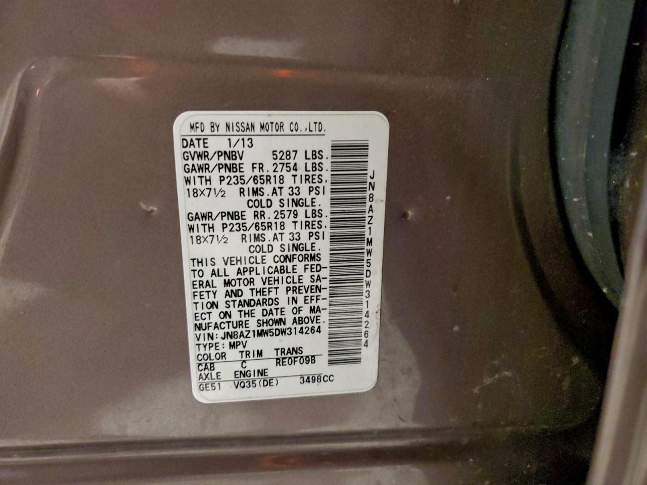 Lot #3311673304 2013 NISSAN MURANO S