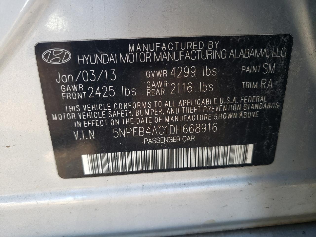 Lot #3301807335 2013 HYUNDAI SONATA GLS