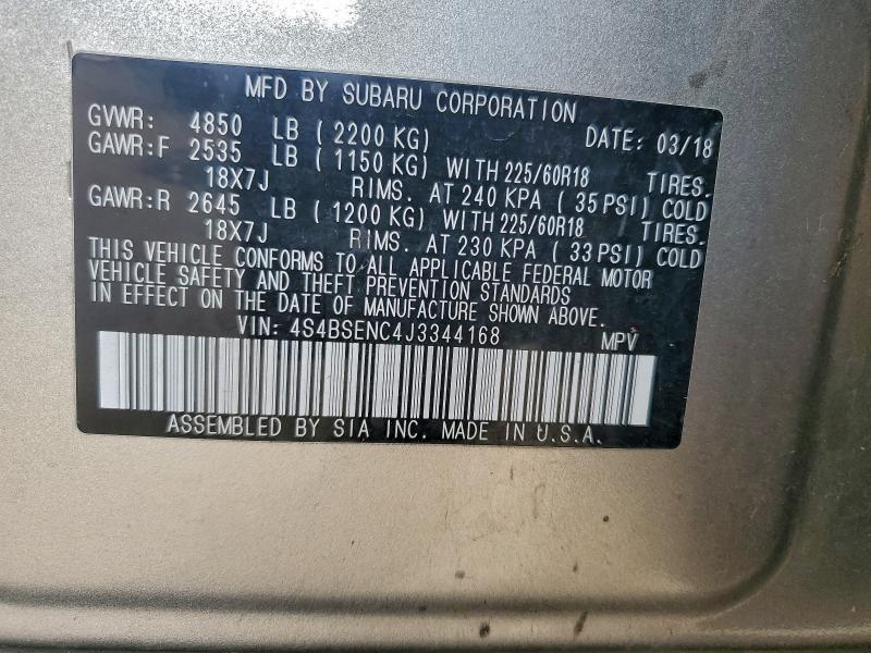 2018 SUBARU OUTBACK 3. #3302929654