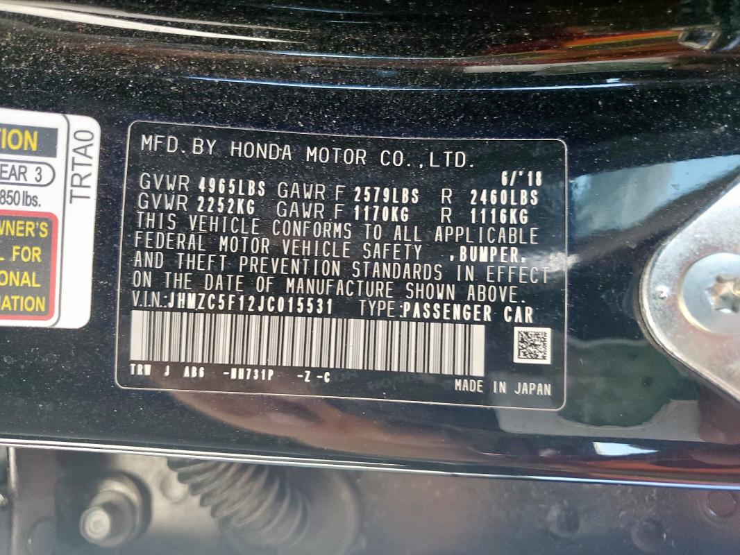 2018 HONDA CLARITY JHMZC5F12JC015531