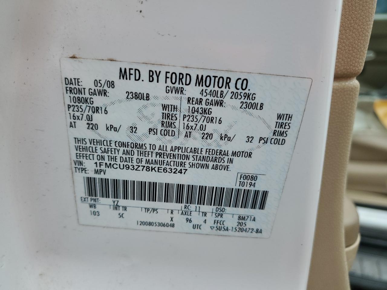 Lot #3287467995 2008 FORD ESCAPE XLT