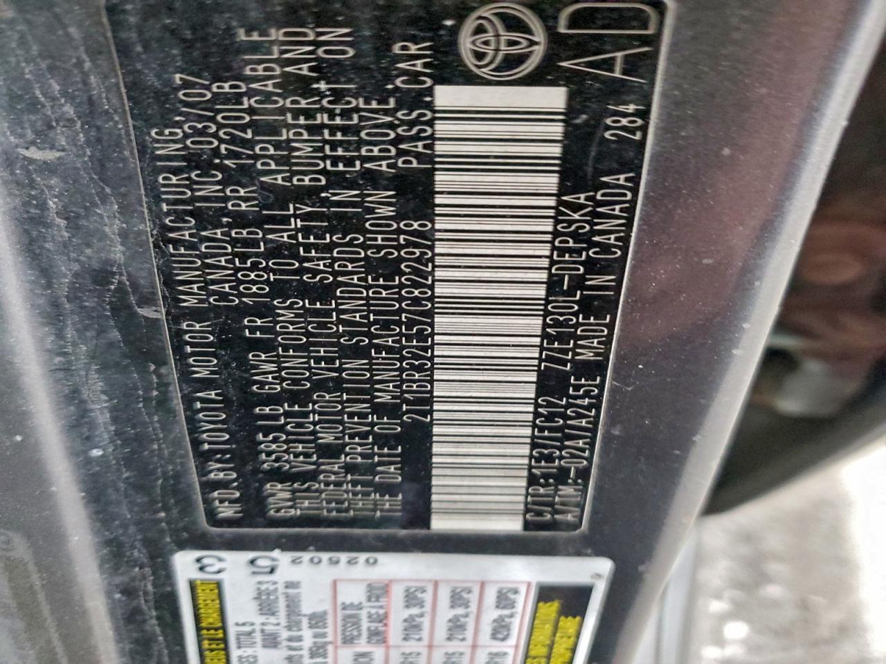 Lot #3302859944 2007 TOYOTA COROLLA CE