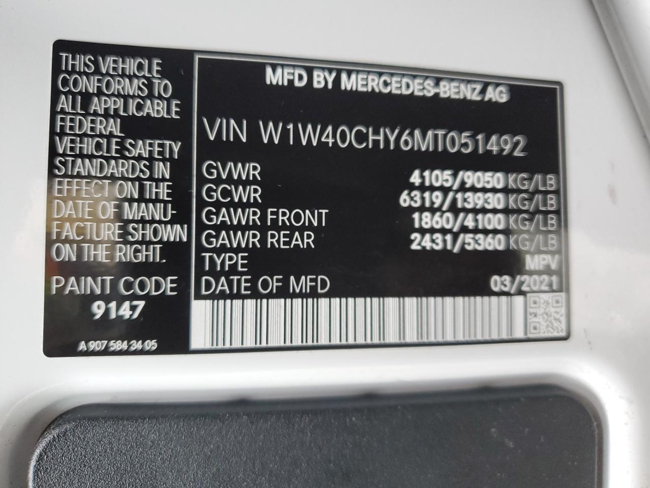 Lot #3318879008 2021 MERCEDES-BENZ SPRINTER 2