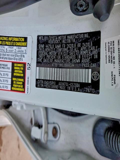 2018 TOYOTA CAMRY L #3312834088