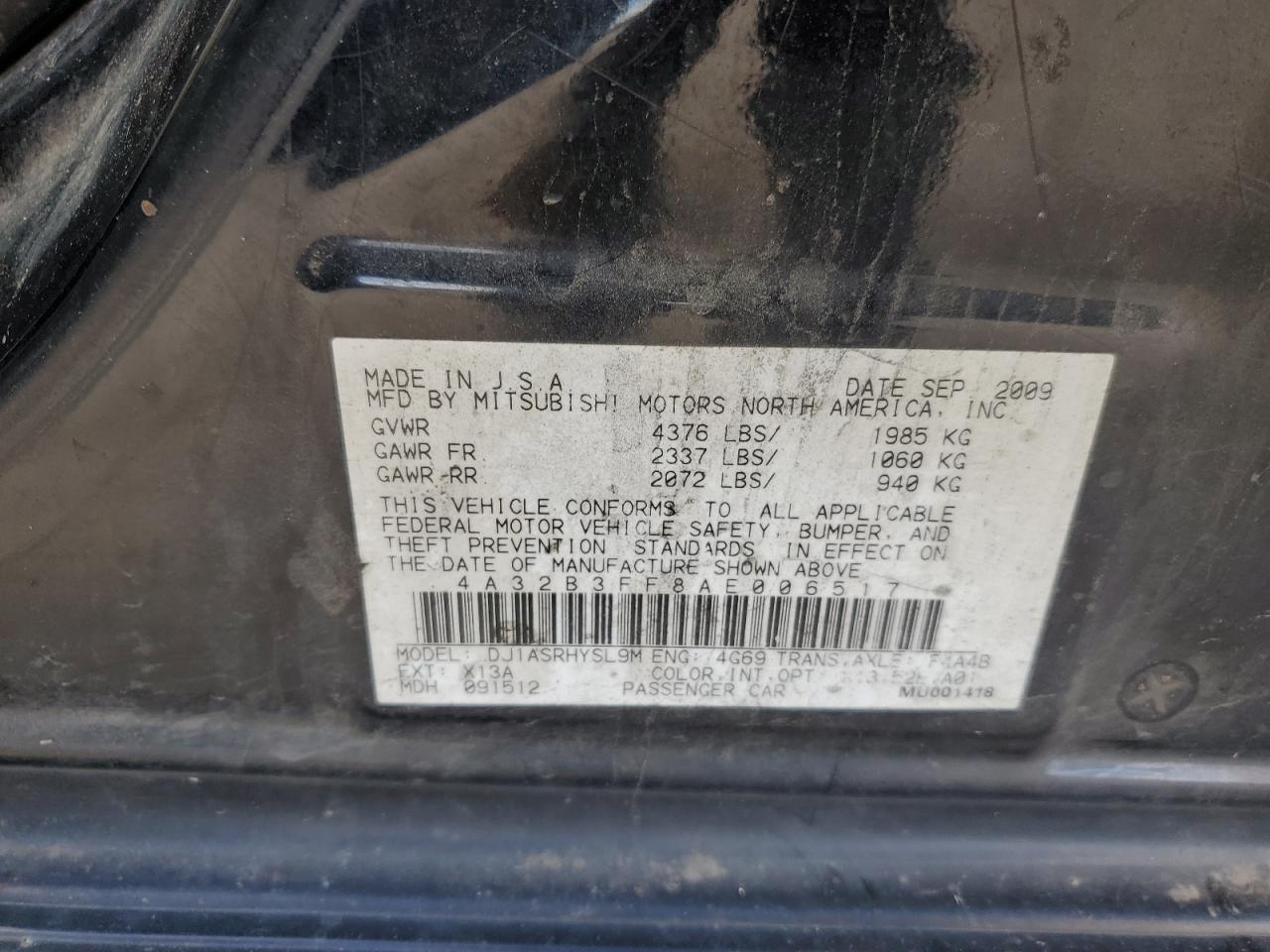 Lot #3317703162 2010 MITSUBISHI GALANT ES