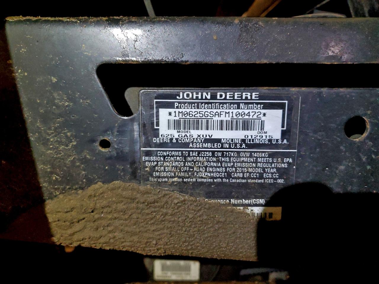 Lot #3316775420 2015 JOHN DEERE GATOR